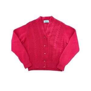 Vtg 80s Colors‎ Of Benetton Cardigan Sweater Chunky Cable Knit Dark Pink